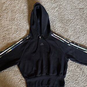 adidas Black Hoodie with Iridescent Shoulder Stripes